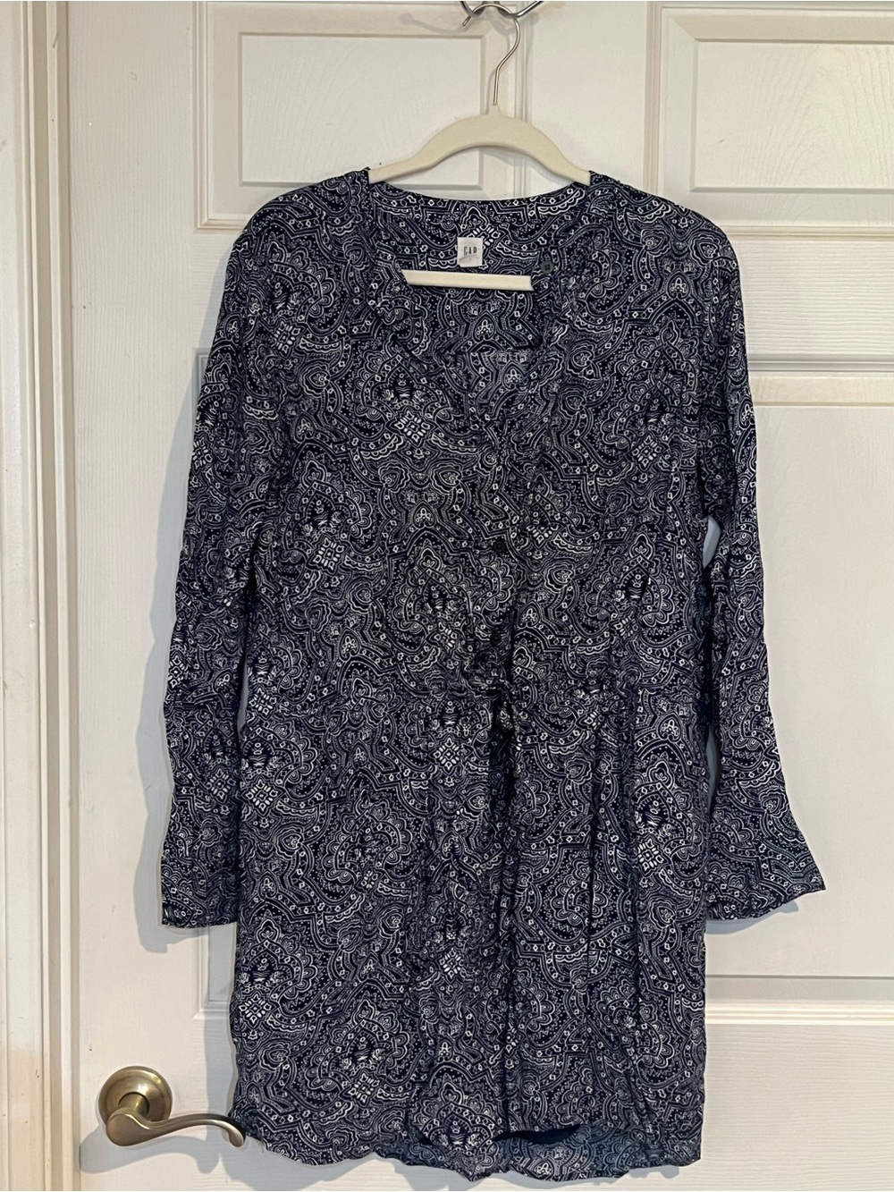 GAP Navy Paisley Long-Sleeve Tunic Dress